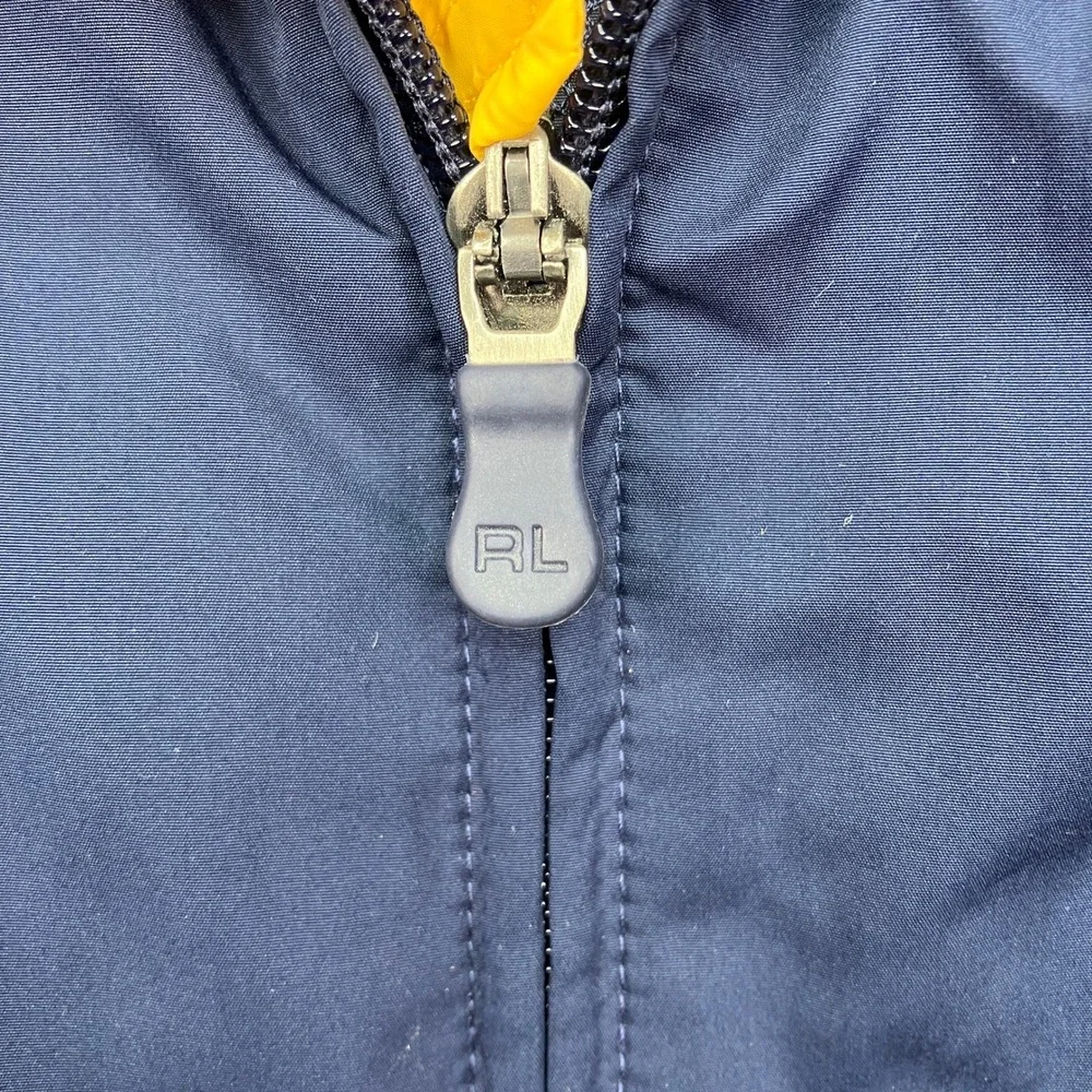 Polo Golf Ralph Lauren Mens M Vest Navy Blue Yellow Trim Big Pony Full Zip